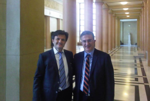 I. Stavropoulos with G. Mavraganis (Deputy Minister of Finance) at the Greek Parliament during the enactment of the Tax Procedure Code, July 2013